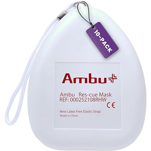 Kemp USA Ambu CPR Mask Kit 10 Sets Adult Child Infant Emergency Resuscitation Mask Hard Case O2 Inlet Gloves Wipes First Aid Medical Emergency Training Equipment