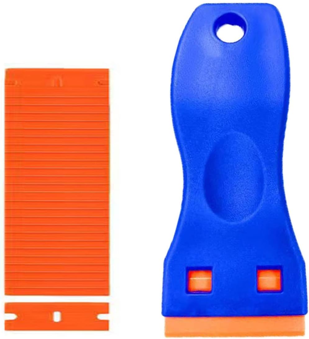 JCKD 1pcs Mini Plastic Scraper with 20 Plastic Blades, Plastic Scraper, Adhesive Residue Remover for Removing Glass Window Stickers and car Stickers, Label Remover