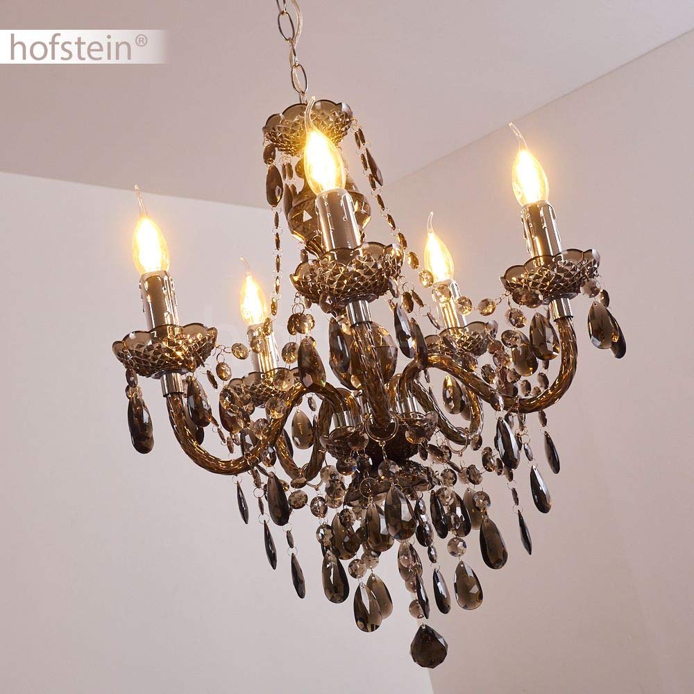 Kronleuchter Delhi aus Metall in Schwarz, Hängelampe 5-flammig, 5 x E14, klassische Pendelleuchte mit Zierkristallen, Vintage/Retro Design, ohne Leuchtmittel,