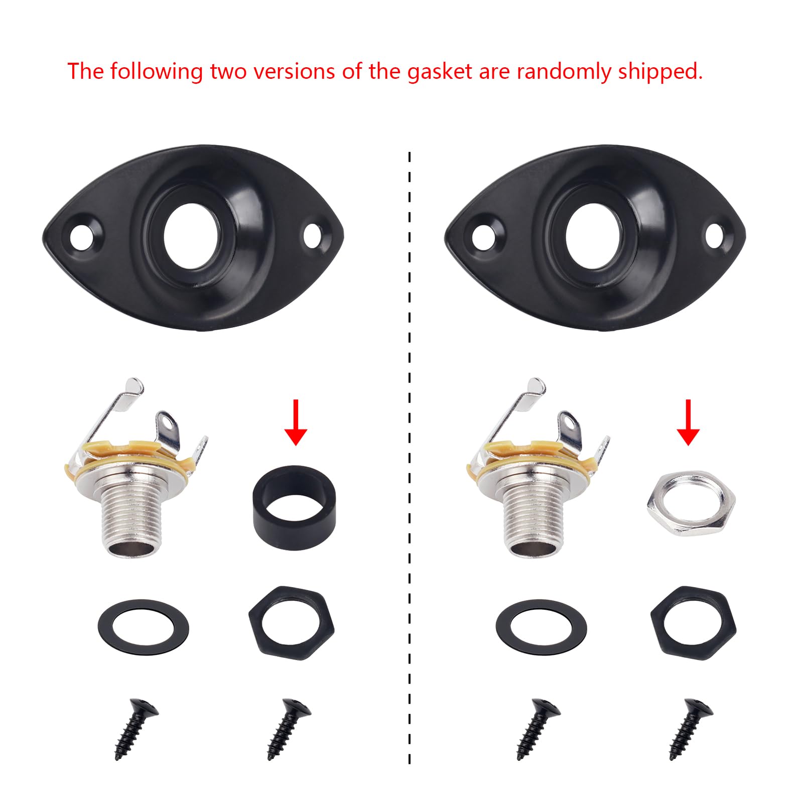 Banworks 6.35mm (1/4") Elliptical Input Jack Oval Cat-Eye Electric Guitar Input Jack Output Jack Plate Socket with Screws for Super Strat ST Tele Electric Guitar Bass JT/CK-01 Black - Image 3