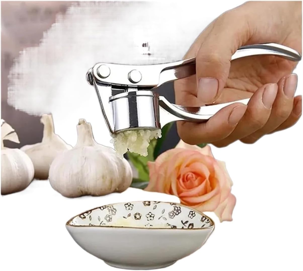 Professional Garlic Press Set - Stainless Steel Garlic Mincer & Peeler with Cleaning Brush, Ginger Peeler - Multi-Function Kitchen Gadgets for Effortless Cooking