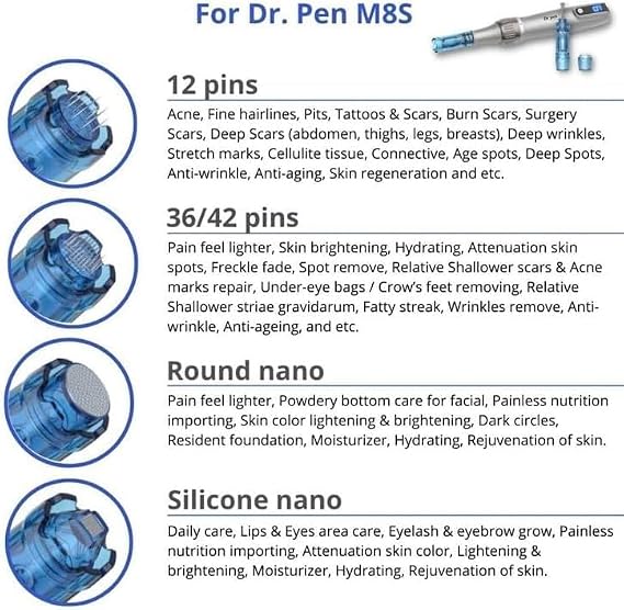 Dr. Pen M8S Microneedle Pen with 10 Pcs cartridges- 18pinx5+36pinx3+42pinx2