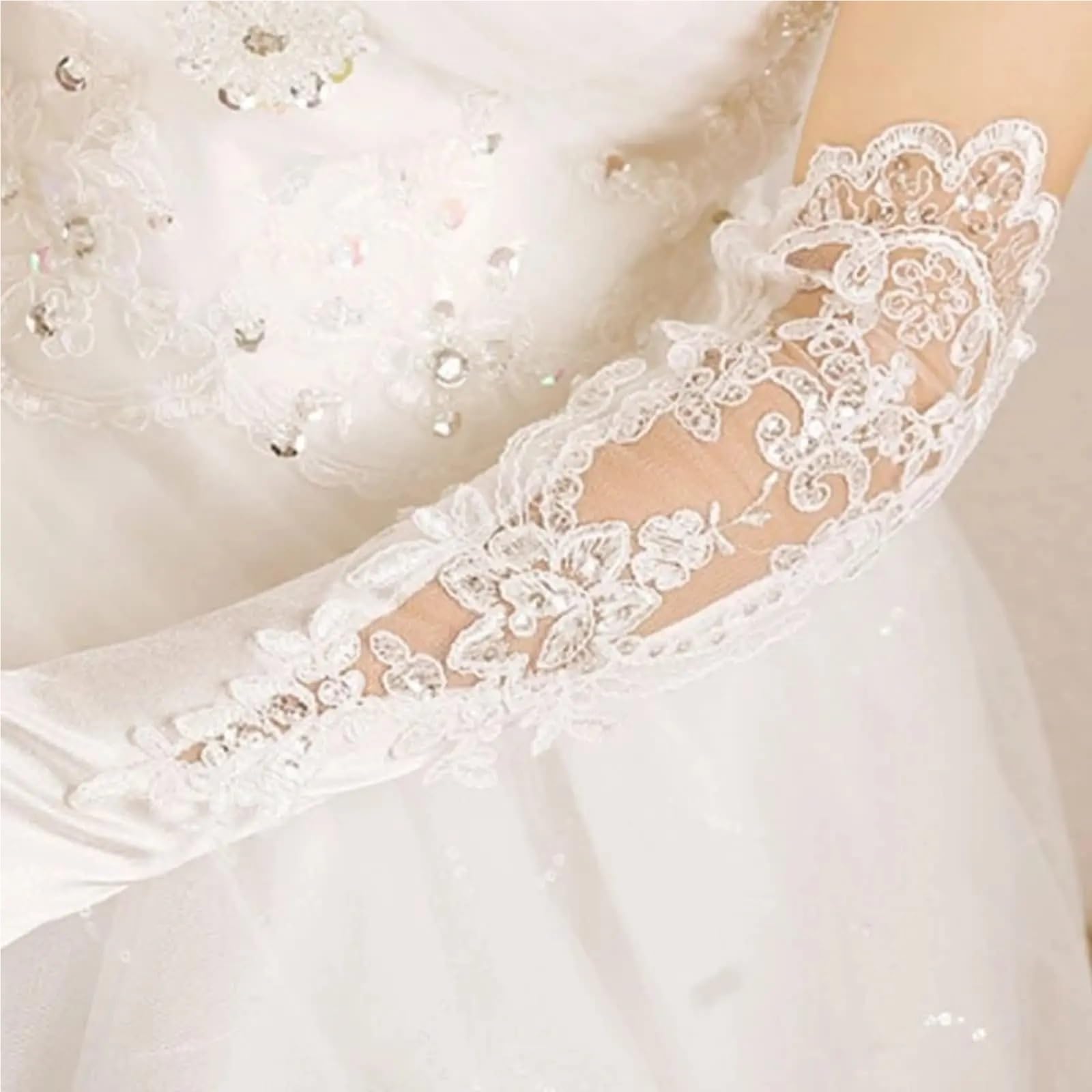 2 paia di guanti lunghi in raso, da sposa, vintage a dita intere Per Feste E Balli