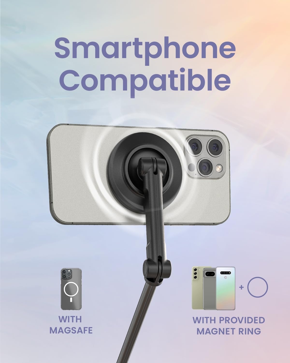KraftGeek Treppiede magnetico per iPhone MagSafe - 66 '' Selfie Stick automatico con telecomando, treppiede portatile per registrazione video, viaggi, vlogging (nero)
