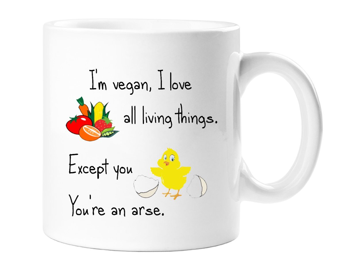Top Sale White I'm Vegan, Which Means I Love All Living Things. Except You - Funny Novelty, Joke Tea/Coffee Gift Mug - Great Gift Idea For Christmas, Birthday, Stocking Filler