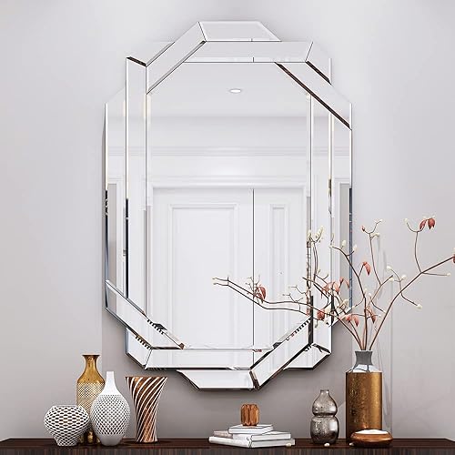 Miniatura 9 de Chende Espejo de pared para decoración espejo decorativo octogonal de 36 x 24 pulgadas con borde biselado y piezas de cristal espejo de acento