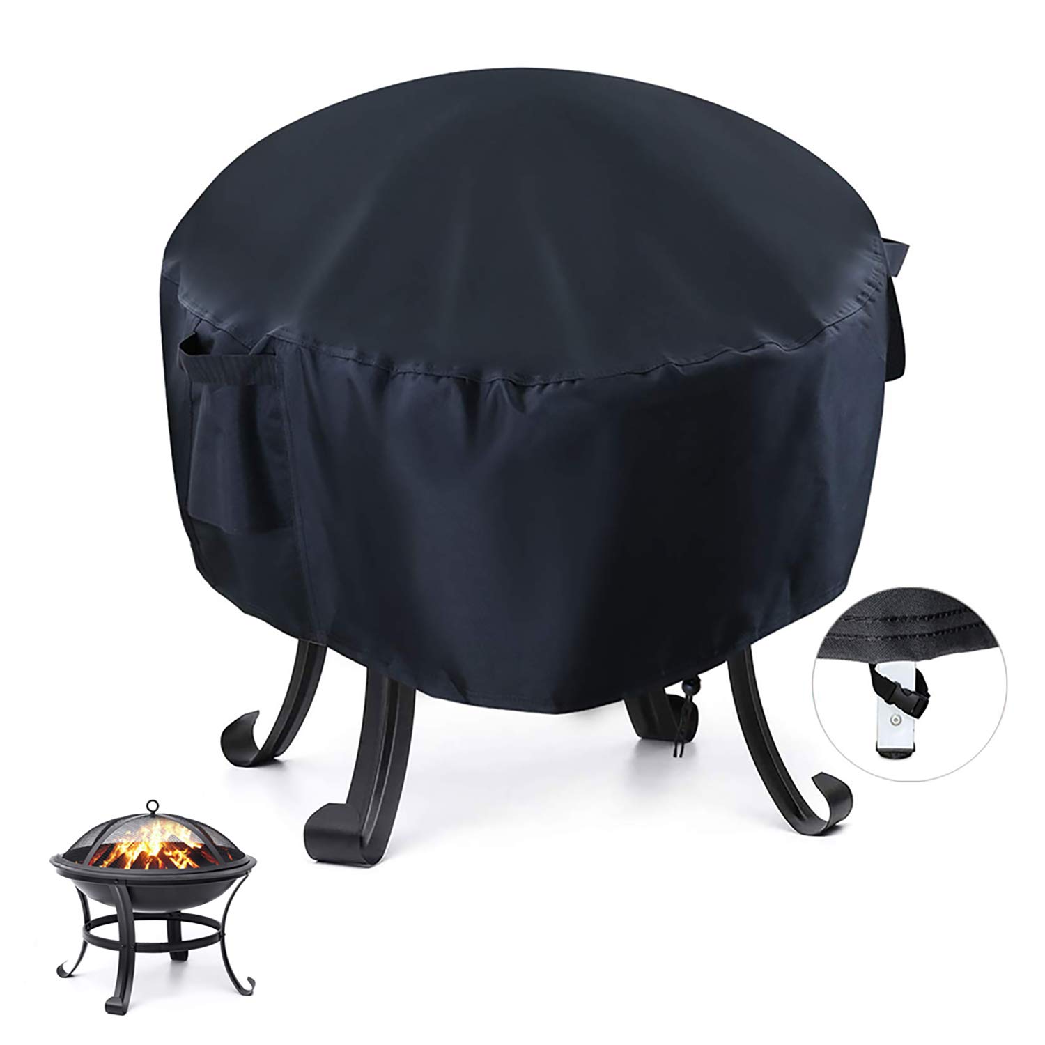 Fire Pit Cover - Onlyme Fire Table Cover Square, 420D Oxford Outdoor Propane Firepit Covers Waterproof with drawstring for Gas Firepit Column and Fire Bowl - 55x55x89cm — view 16