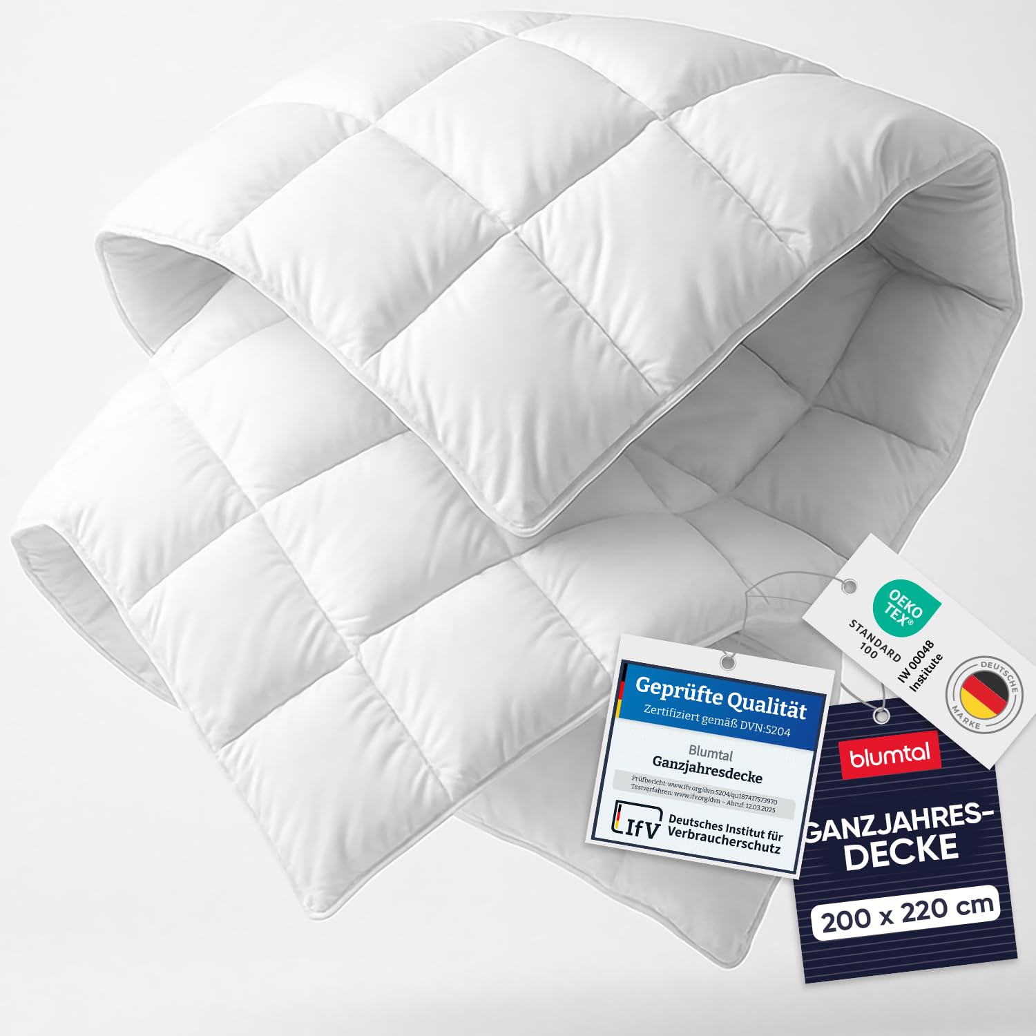 Blumtal Ganzjahresdecke 200x220 cm - Oeko-TEX zertifizierte Bettdecke Ganzjahr - Alljahresdecke 200x220 cm - Steppbettdecke waschbar 95 °C - Füllmegne 300 GSM - mit Eckhalterung