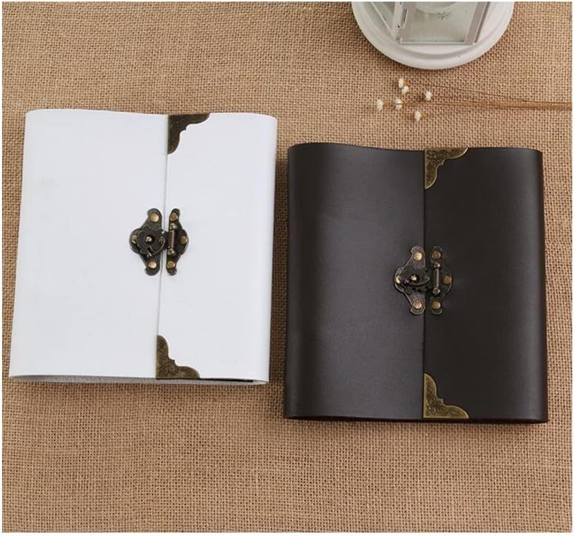 BAN.P 5/10/12 Inch Literary DIY Retro Leather Photo Album Paste Handmade Baby Couple Album Album with Sticker Gift Black Page (Color : Small Black, Size : 3 Sizes)
