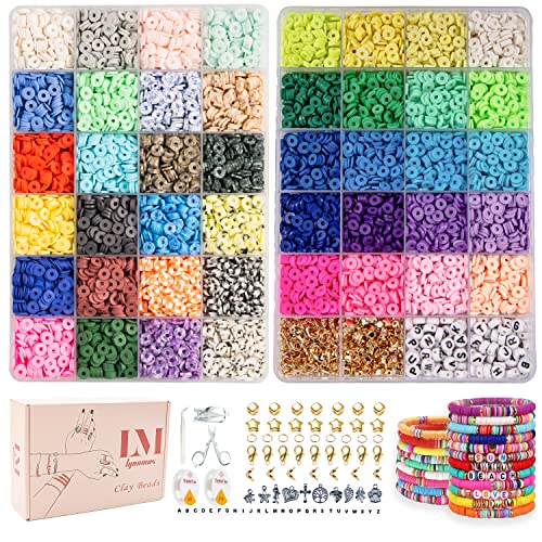 Lynnmos Clay Beads 12000 Pcs 2 Boxes Bracelet Making Kit - 44 Colors Polymer Clay Beads for Bracelet Making Set - Jewelry Making Gift Pack for Girls