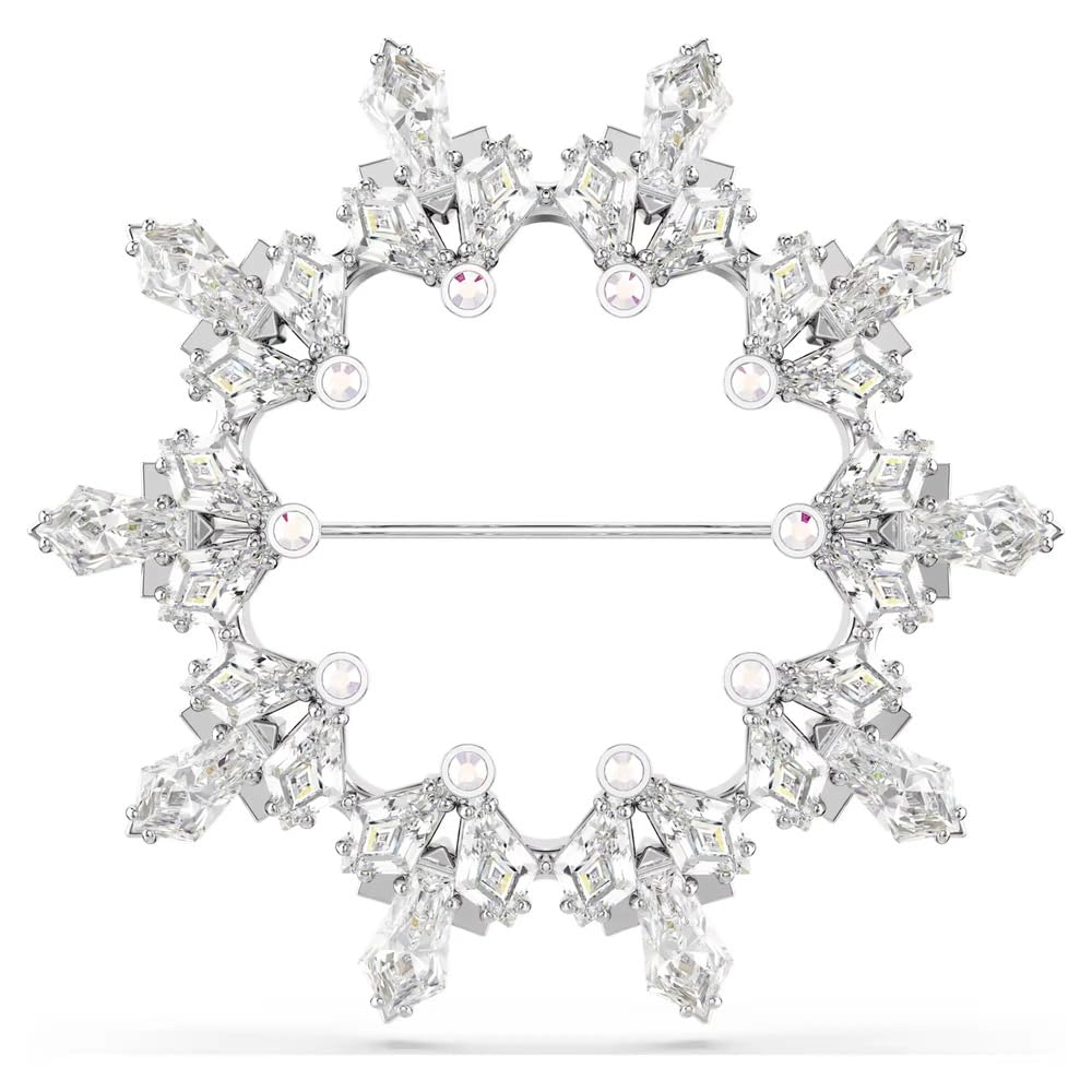 Idyllia Women's Rhodium Plated Mixed Cut White Snowflake Brooch One Size Crystal Crystal