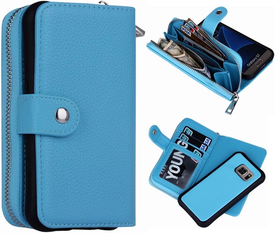 Galaxy S8 Wallet Case, Detachable S8 Case PU Leather Zipper Wallet Purse with Card Holder Coin Cash Storage Removable Slim Back Cover Shell for Samsung Galaxy S8 (Blue)