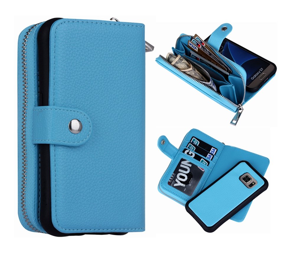Galaxy S8 Wallet Case, Detachable S8 Case PU Leather Zipper Wallet Purse with Card Holder Coin Cash Storage Removable Slim Back Cover Shell for Samsung Galaxy S8 (Blue)