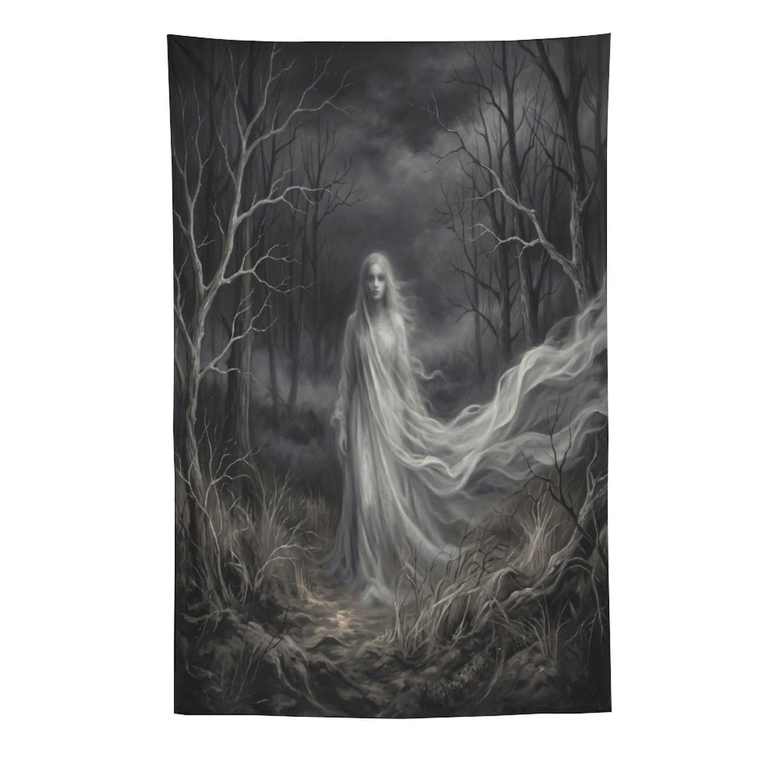 H3B8U2Y5 White Ghost Dead Woods Wall Tapestry, Dark Fantasy Mist