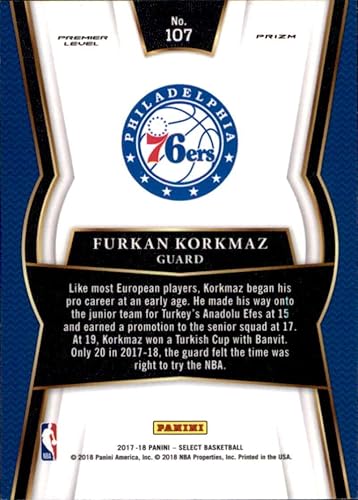 Miniatura 2 de 2017-18 Panini Select Silver Prizms #107 Furkan Korkmaz Philadelphia 76ers Basketball Card - GotBaseballCards