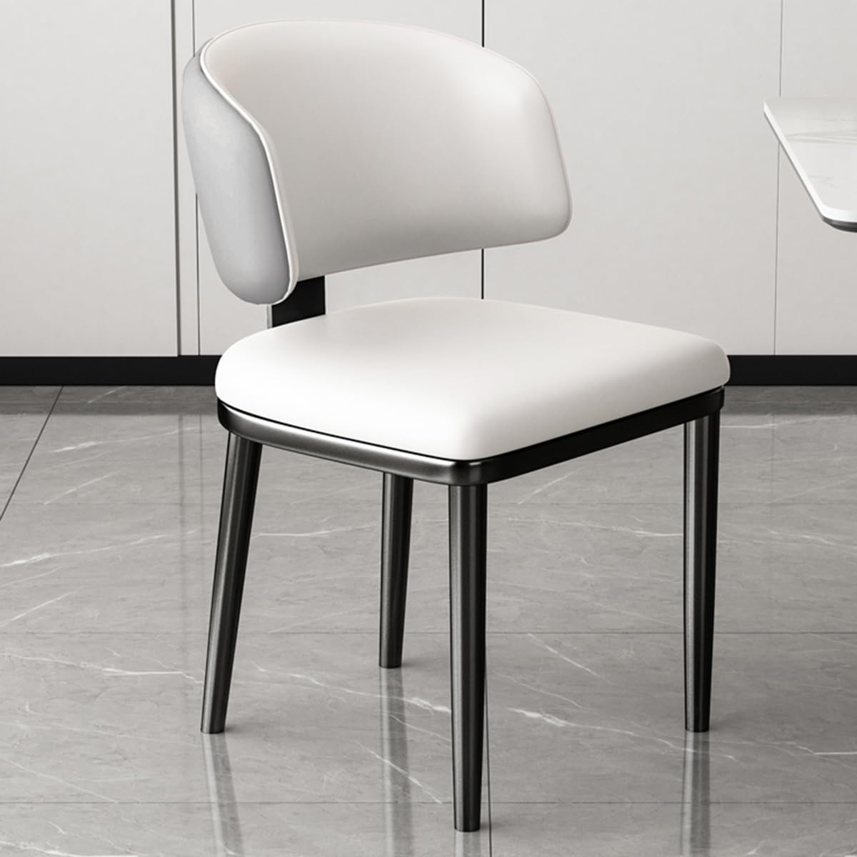 GIZNXBA Brown Dining Chairs Mid Century Modern Kitchen Dining Room Chairs Leather Upholstered Dinner Chairs Comfortable Padded Accent Chair With Metal Legs, Reception Chairs For Office(/White C)