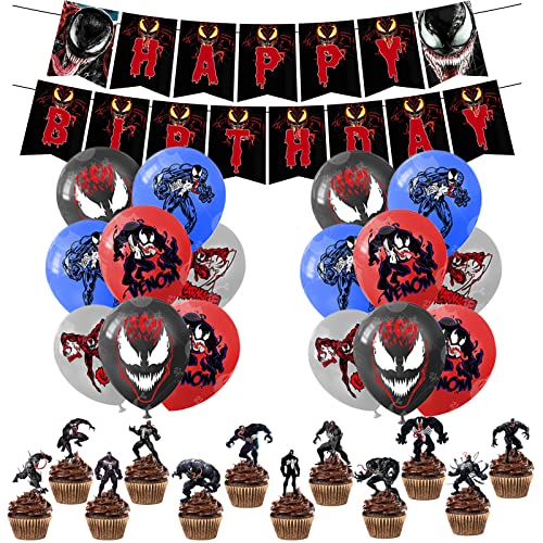 Decoración Cumpleaños Venom 30 Piezas, Globos Número 5, Globos Fiesta Temáticos de Venom,...