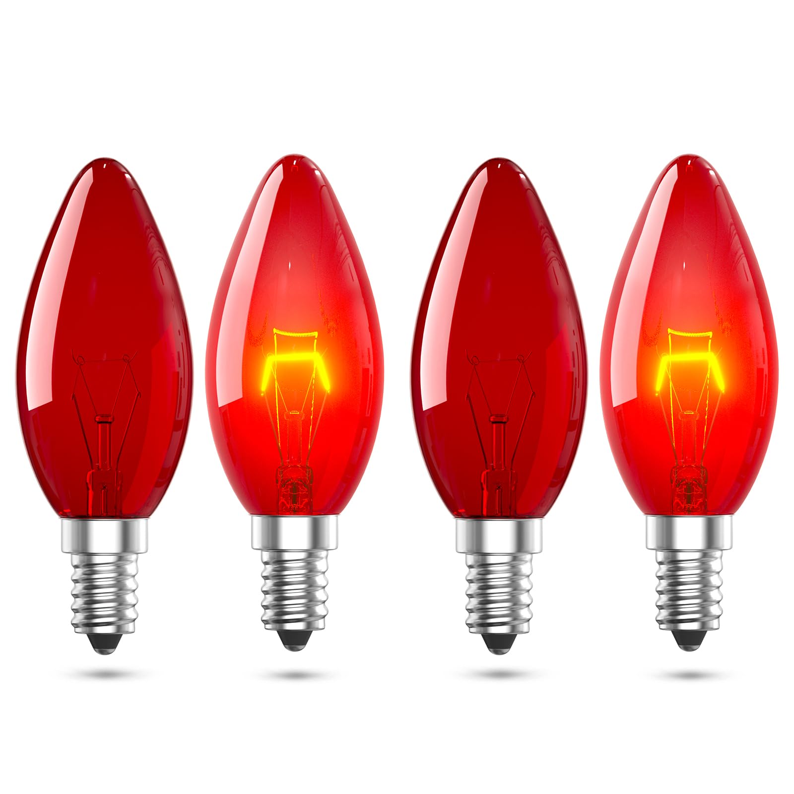 Lamptobe Red Light Bulb E14 26W - Dimmable Fireglow Red Candle Bulbs SES C35 Fireplace Coloured Light Bulbs for Electric Fire, Halloween Christmas Decoration, Chandelier, Table Lamp (4-Pack)