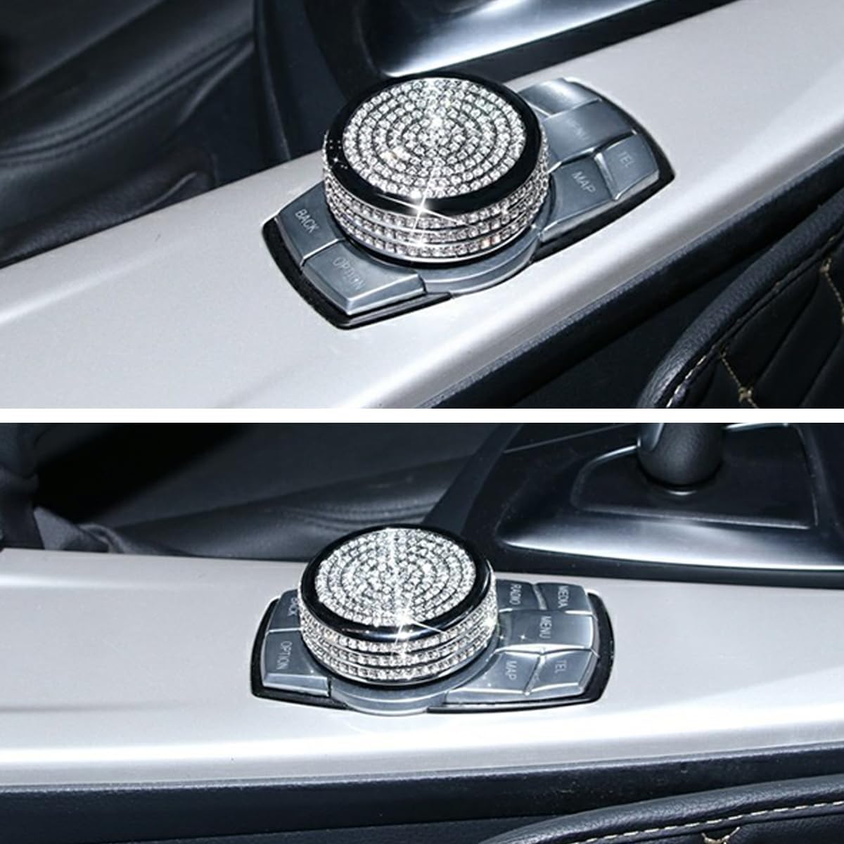 MICROCK Bling Accessories for BMW 1 2 3 5 7 Series X1 X3 X5 X6 Media iDrive Control knob Cover Rhinestone Crystal, Inner Diameter 1.69in, Height 0.7in