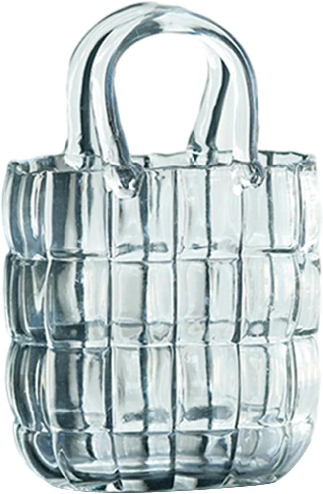 MSUIINT Purse vase for Flowers Glass Bag vase Handbag Unique Glass Bag Vase Flower vase Decorative Wide Mouth Purse Vases with Elegant Design Flower vase for Home Decor Floral Arrangement(Smoke Gray)