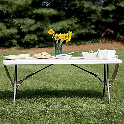 Cozybox Folding Table Indoor Outdoor Heavy Duty Portable Folding Plastic Dining Table W/Handle, Lock For Picnic, Party, Camping - White (4Ft, 6Ft, 8Ft) (6Ft) #TOP5