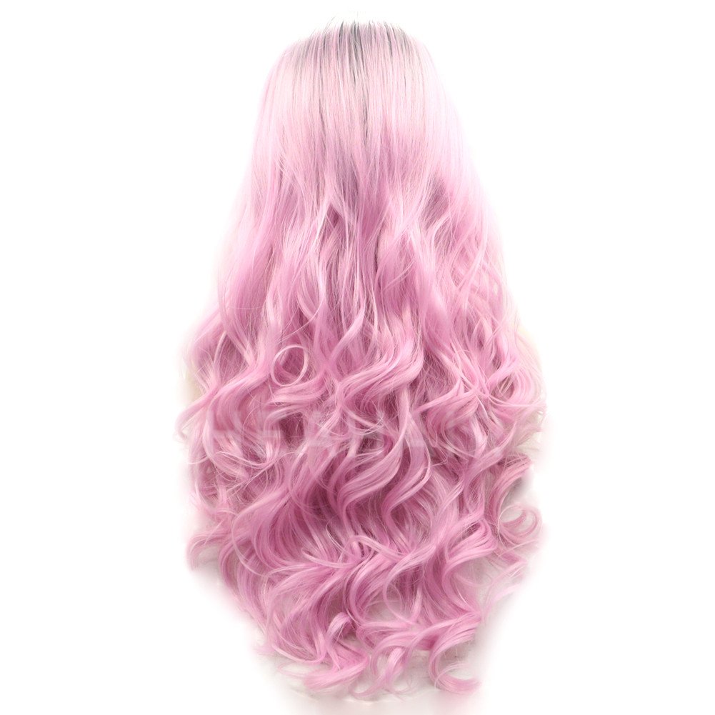 HEAHAIR Ombre Pink Wigs Synthetic Lace Front Wig Body Wave Gluless Dark Roots Lace Front Wig