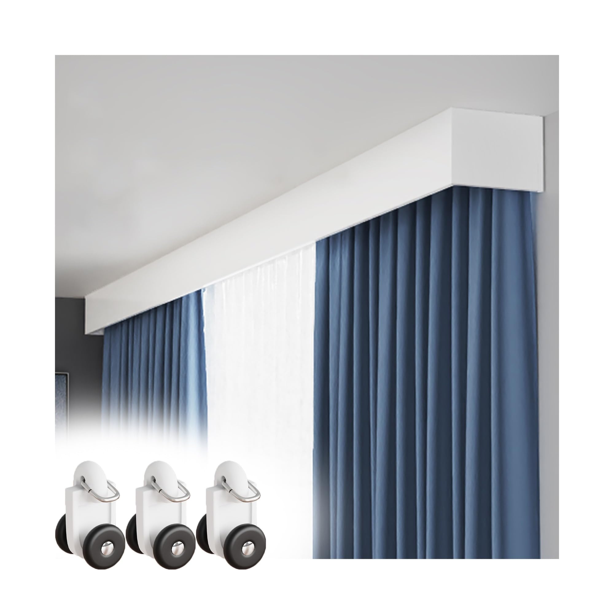 Boîtier de rail pour rideaux occultants en alu blanc de 1.8m