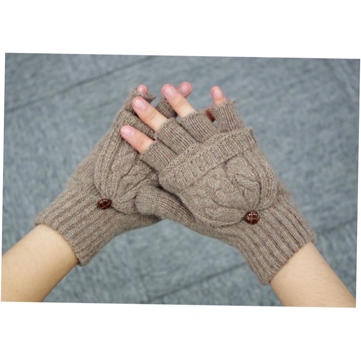 3piezas Guantes De Lana Sin Dedos Para Mujer Cálidos y Cómodos Con Cubierta De Mitones Para Invierno Marrón