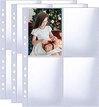 40 Pack of 320 A4 Photo Card Sleeves for 2/3/4 Ring Binder Transparent Pockets for Postcards 4 Compartments Double-Sided Photo Protection with 4 Pockets
