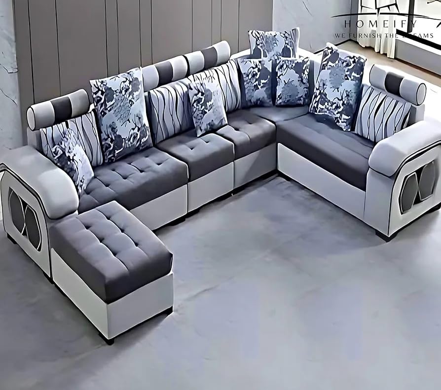 Carlo 9 Seater Fabric Sofa Set with 4-Puffy Convertible Sofa Set for Living Room, 72-96 Inches, Dark Grey-image-4