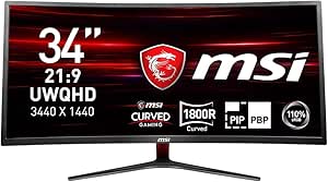 MSI Optix MAG341CQ LED Display 86,4 cm (34 Zoll) UltraWide Quad HD Gebogen Matt Schwarz - Computerbildschirme (86,4 cm (34 Zoll), 3440 x 1440 Pixel, UltraWide Quad HD, LED, Schwarz)