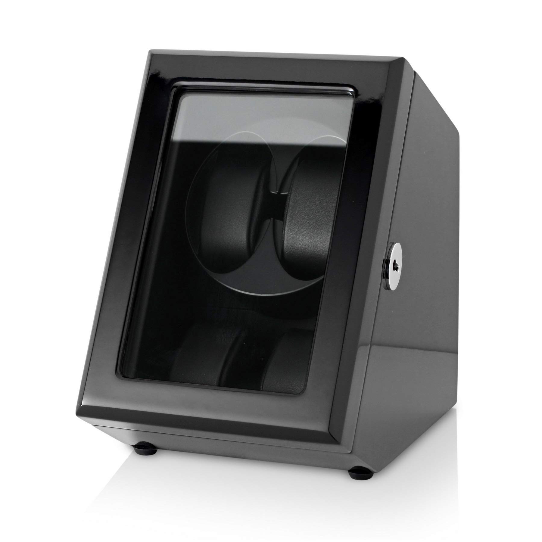 Double Watch Winder with 2 Storage Slots and Battery Option (Black + Black)