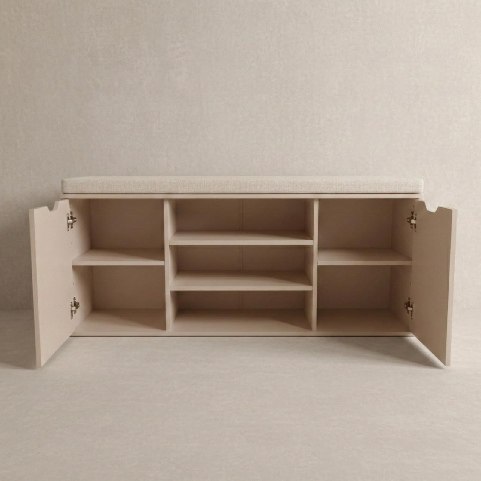 Schuhschrank mit Sitzbank 103 x 30 x 46 cm MDF Polyester Polsterung Flurbank Stauraum hellgrau