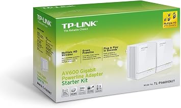 TP-Link AV600 Powerline Adapter Starter Kit, Up to 600Mbps, Gigabit Ports, Plug and Play, Power Saving Mode (TL-PA6010KIT)