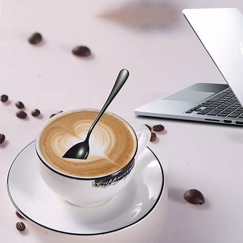 Miniatura 7 de Juego de tenedores y cucharas negros, juego de 16 tenedores y cucharas de acero inoxidable de grado alimenticio superior, juego de cubiertos de