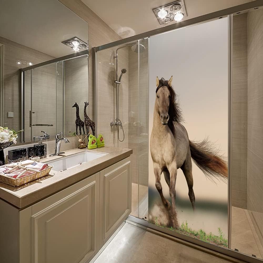 3D Self-Adhesive DIY Door Murals PVC Waterproof Door Decal Peel and Stick Door Stickers - Horse - Removable Wallpaper for Bedroom Living Room Door Decor 37.4 x 78.7 inch