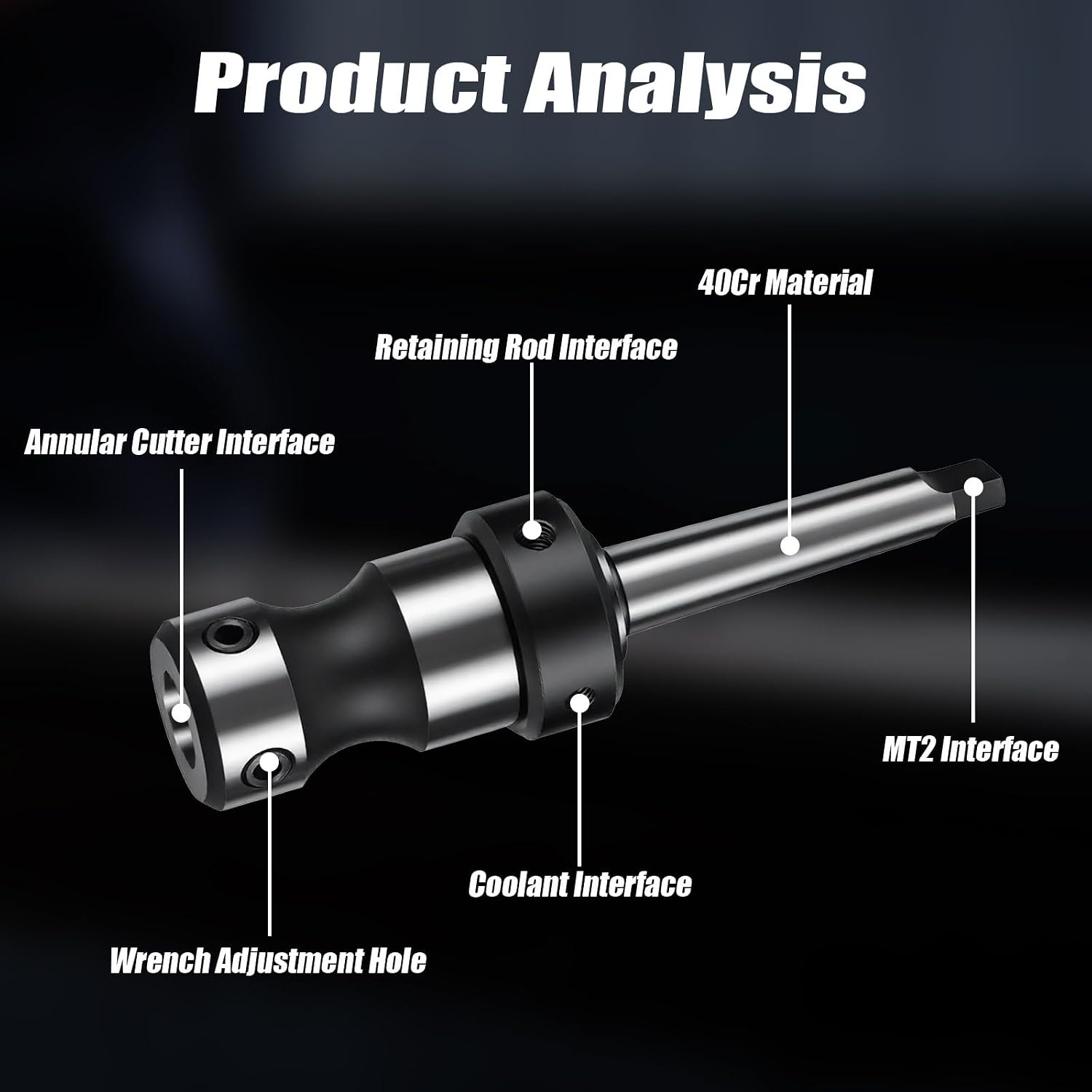 MT2 Internal Coolant Annular Cutter Arbor Adapter, Head Contour Arc