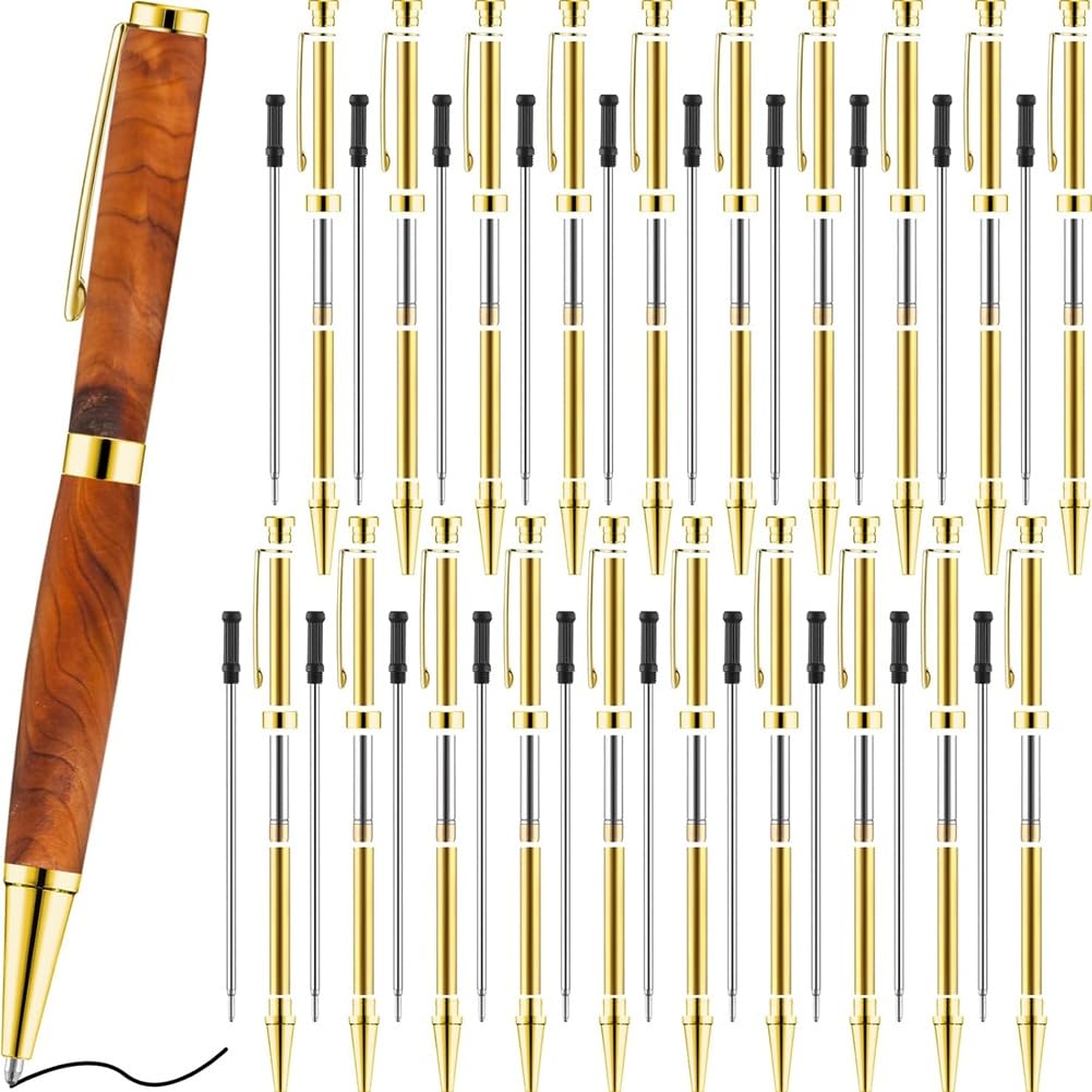 Juego de bolígrafos delgados de 7 mm con recargas, kit de bolígrafo giratorio de madera para bricolaje, cobre, amigos, maestros, estudiante B