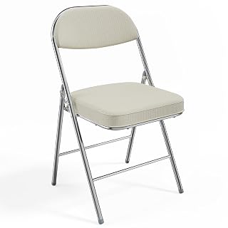 VINGLI Folding Chairs with Padded Seat & Backrest, Metal Frame, Durable Corduroy Fabric, 350 lbs Capacity, Set of 1, Off-White – Ideal for Weddings, Parties, Office Events - Amazon product rated Grade A
