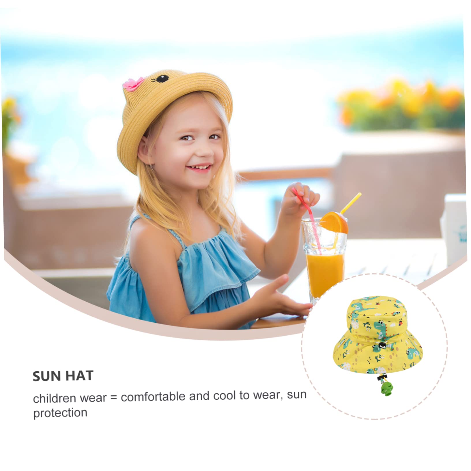 Sombrero Gorro Sol Sun Hat Caps Dino para Sol protección Solar Solar Protector Solar Gorro Bucket Kinder Tejido: 100% algodón; Forro: 100% poliéster Yellow