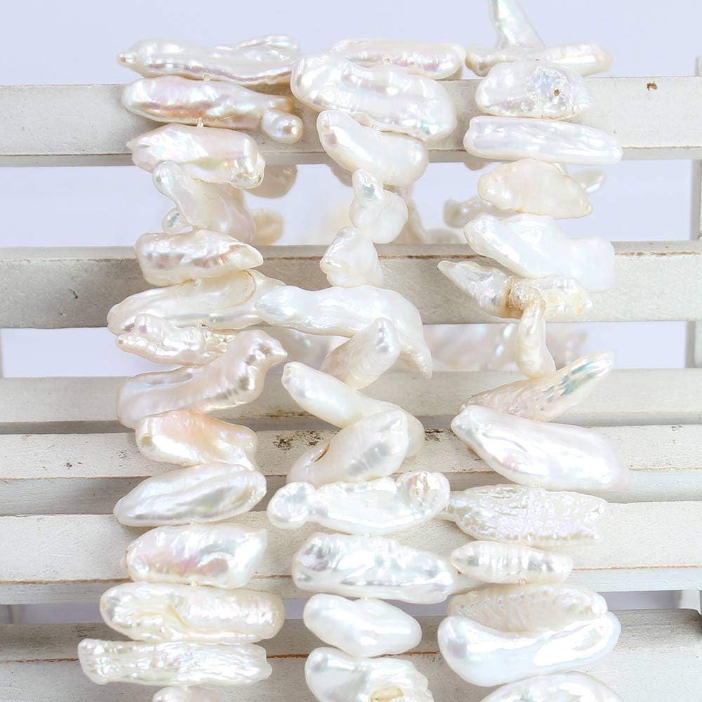 SR BGSJ Jewelry Making Natural 6x14mm White Freshwater Biwa Baroque Reborn Pearl Spacer For DIY Design Loose Beads Strand 15"