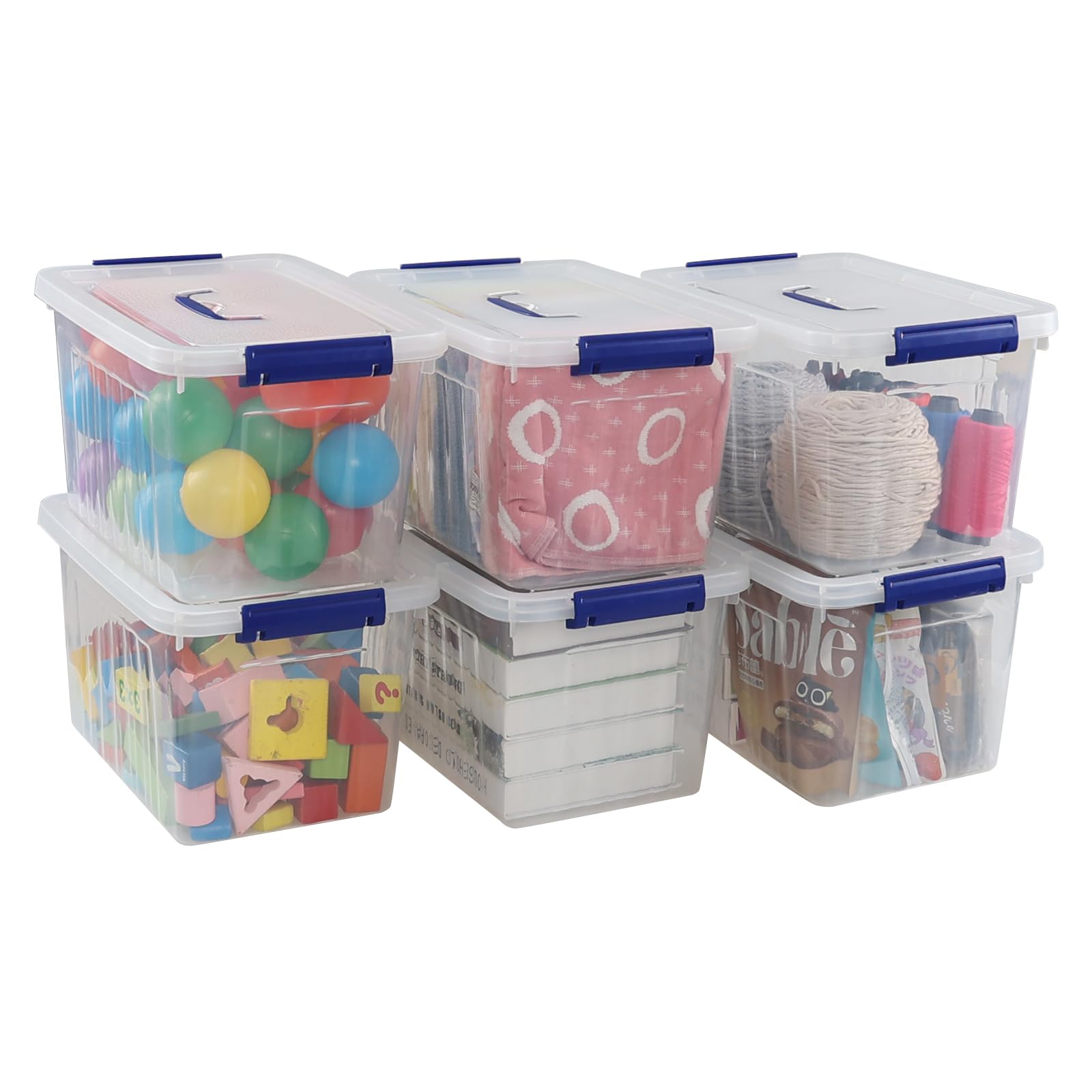 Cadineer Clear 10 L Storage Boxes, Plastic Lidded Storage Boxes Set Of 6
