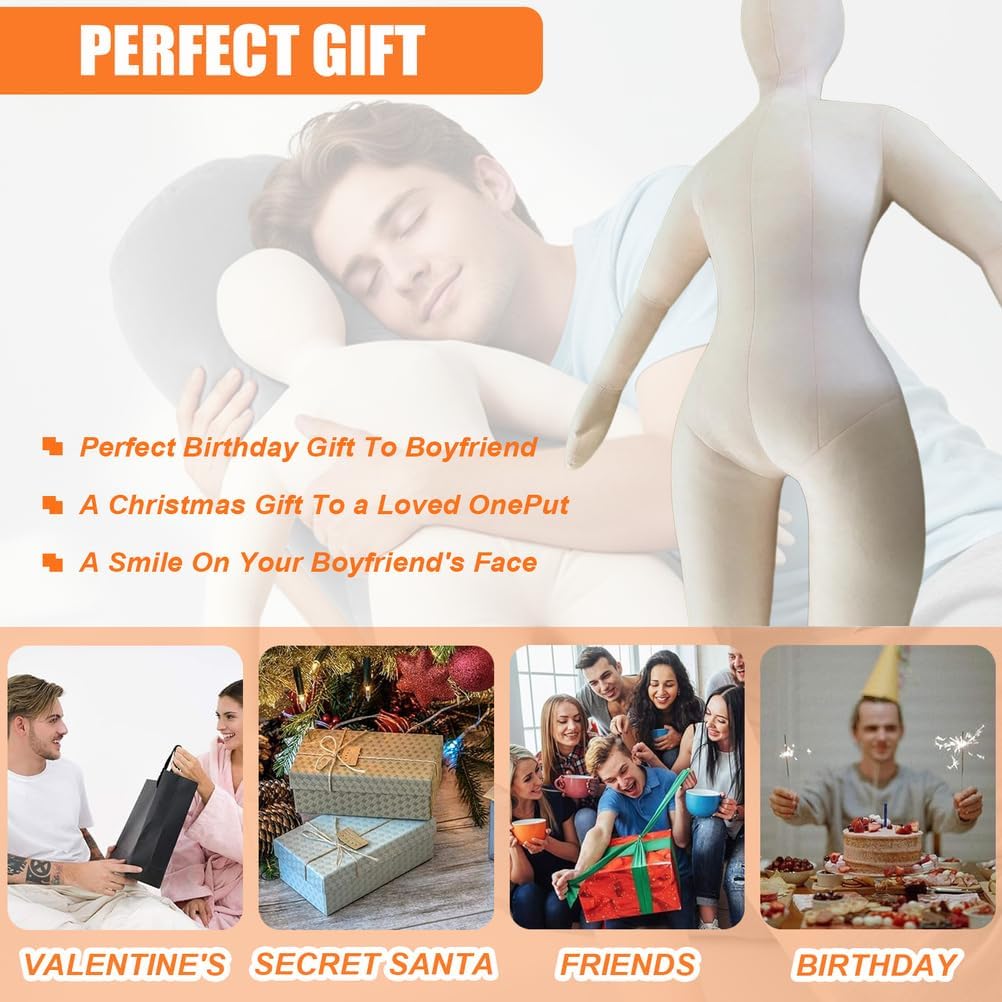 with Cotton,B Cup,150cm Human-Shaped Body Pillow with Soft Fabric, DIY Girlfriend Doll for Women,No Filling, Full Size Hugging Pillow for Stress Relief