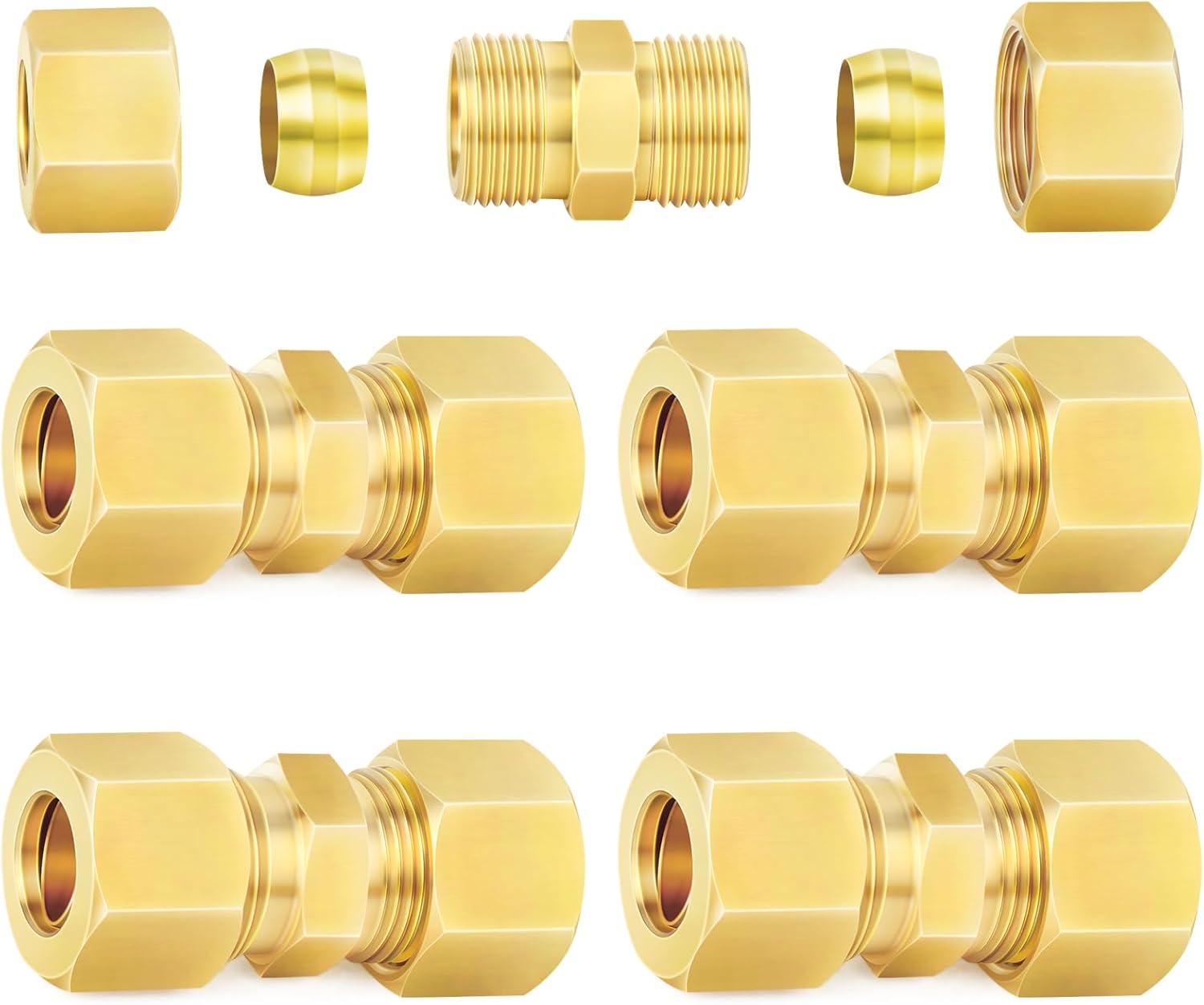 ChillWaves 1/2" Brass Compression Union Tube Fittings 5-Pack - Leak-Proof Connectors for Water, Gas, Oil Lines