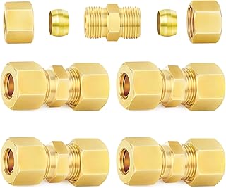ChillWaves Brass Compression Tube Fitting, 1/2" OD x 1/2" OD Compression Union Connector(5-PACK)
