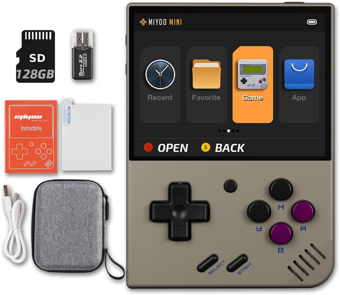Miyoo Mini Plus 3.5 inch Handheld Game Console with Portable Case Gray