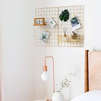 GBYAN Arany Fali Rácspanel Szett - 2db 65x45cm Fém Fotófal Dekoráció Világítással, Csipeszekkel és Akasztókkal - DIY Képtartó, Üzenőfal 2