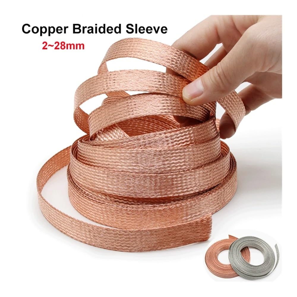 Funda de cable trenzado de cobre de 1/2/5 m, chapado en estañado, 2 ~ 28 mm, funda de metal, blindado, protector de cable blindado, tubo protector de cable (cobre estañado, ancho 16 mm_5 m)