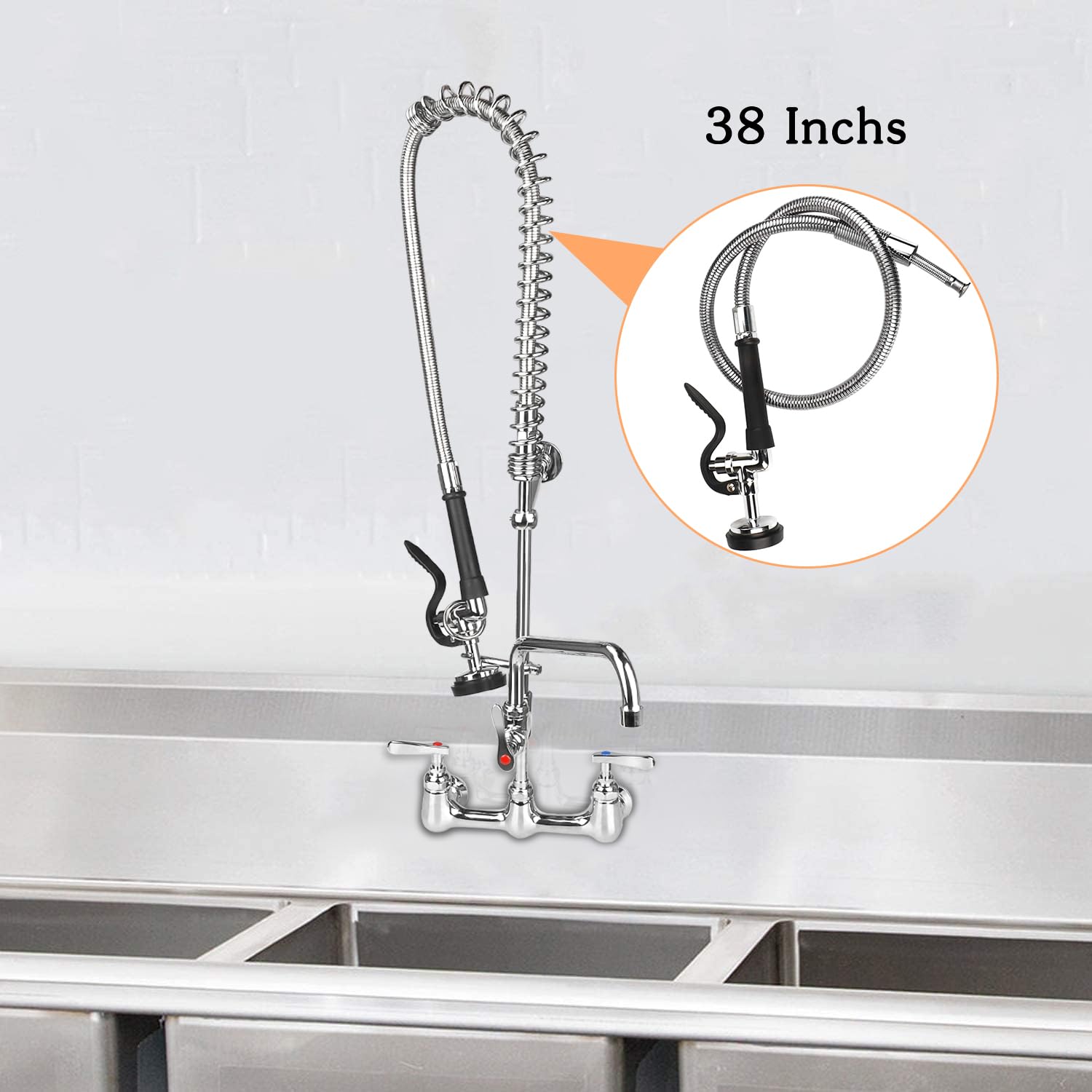 COOLWEST Manguera de preenjuague con válvula de pulverización de 38 pulgadas, manguera flexible de acero inoxidable