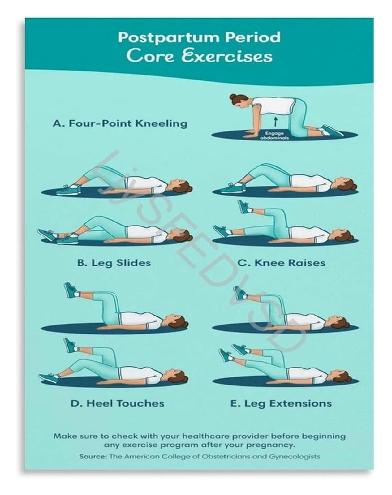 PKNVKZIDK Mom Postpartum Core Recovery Guide Poster Safe Abdominal Exercises After Workout Wall Decor Unframed,08x12inch(20x30cm)